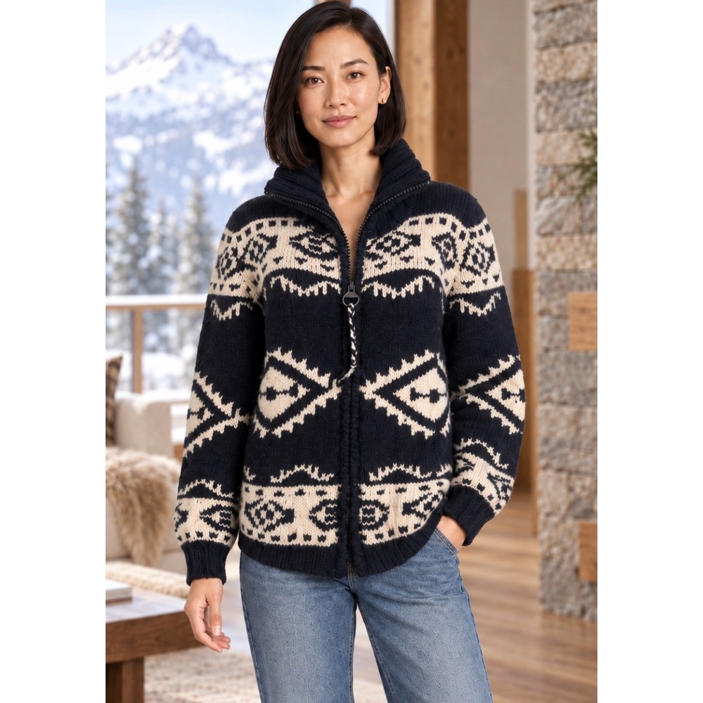 FRANTIC Andrea Venturini Wool Andean Zip Sweater Navy Cream XS